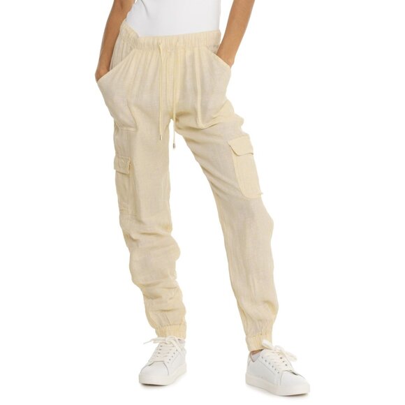NEW Nicole Miller New York Cargo Pocket Joggers - Linen in Straw color 7252s7 - Picture 1 of 2